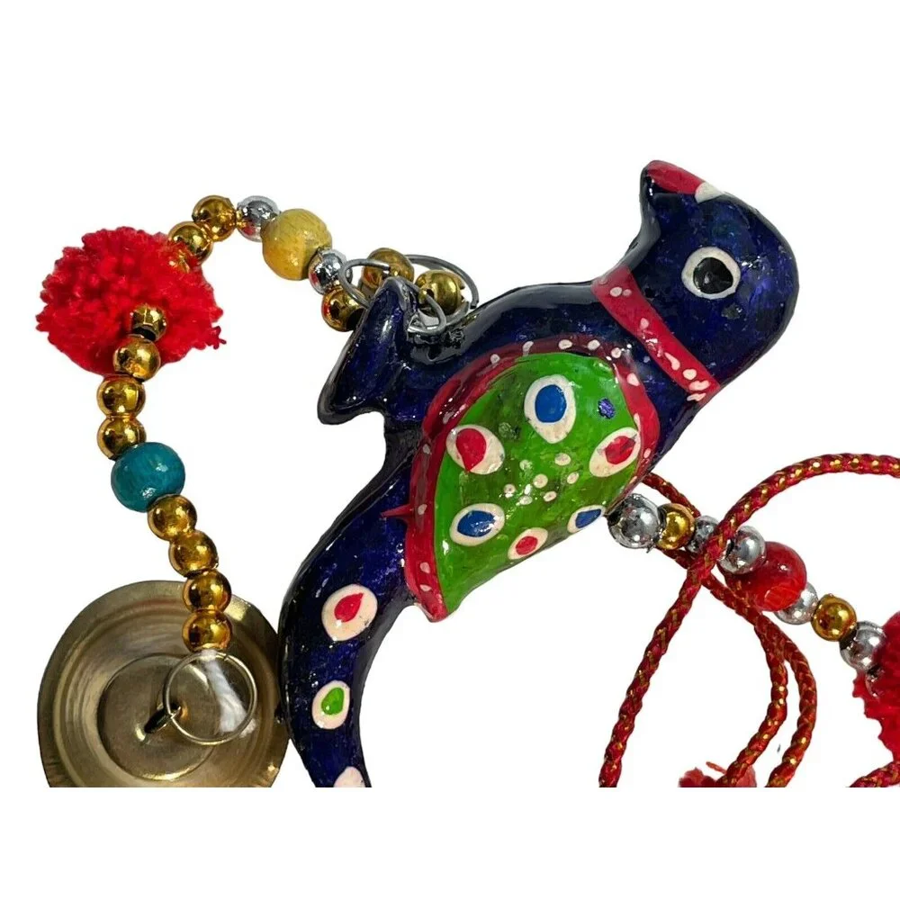 VTG Enameled Birds With Bells Beaded Christmas Garland 2 Strands MCM Colorful‎